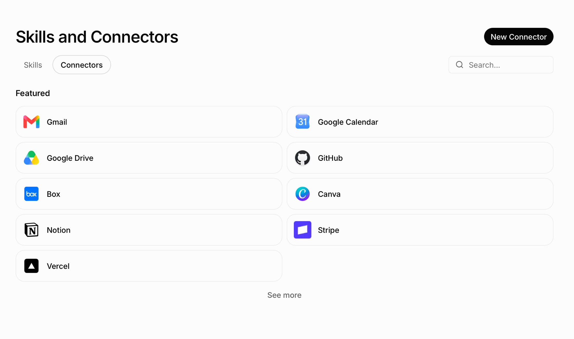 Grok Skills and Connectors page - Connectors tab