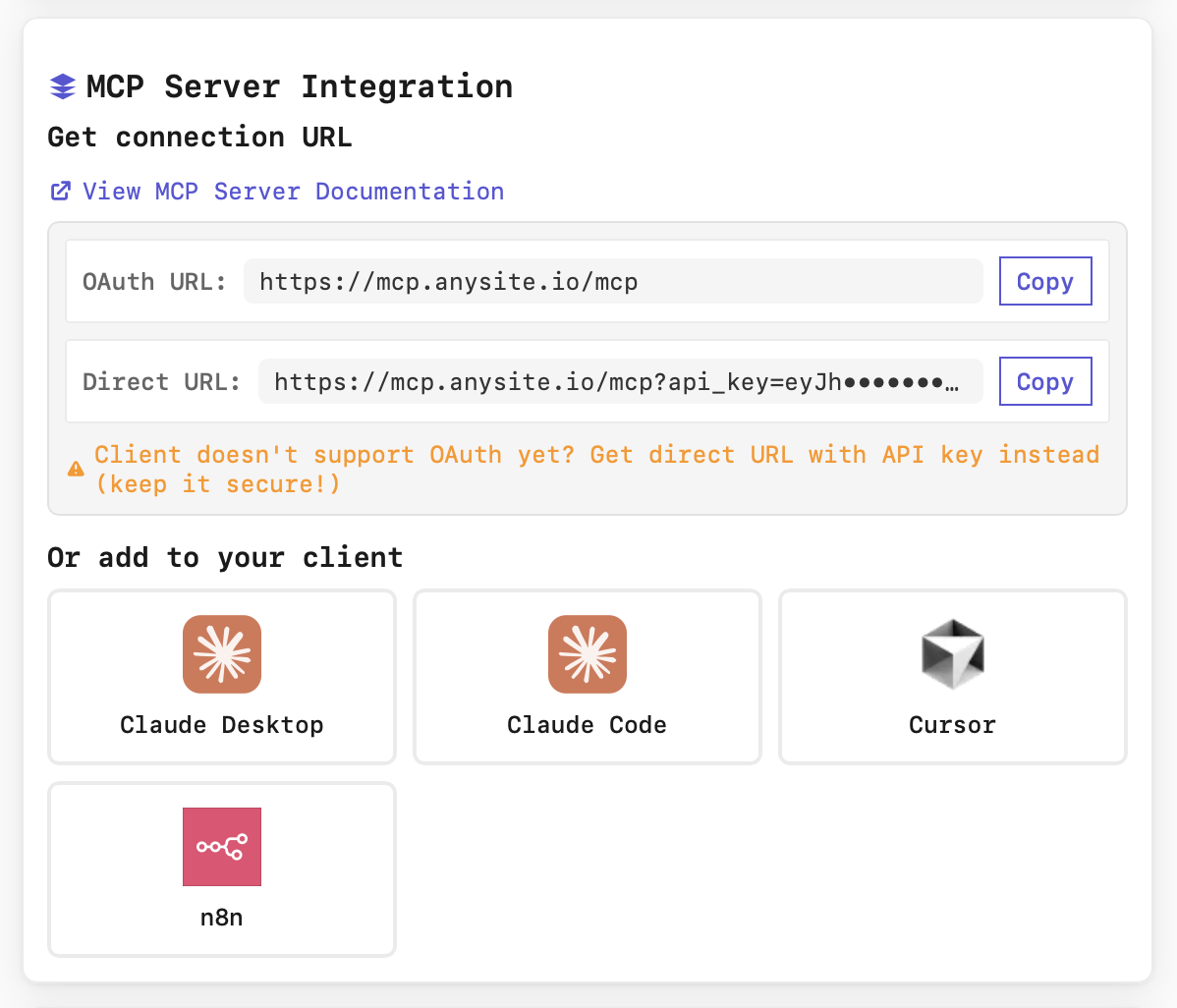 Anysite MCP Server Integration - Get Direct URL